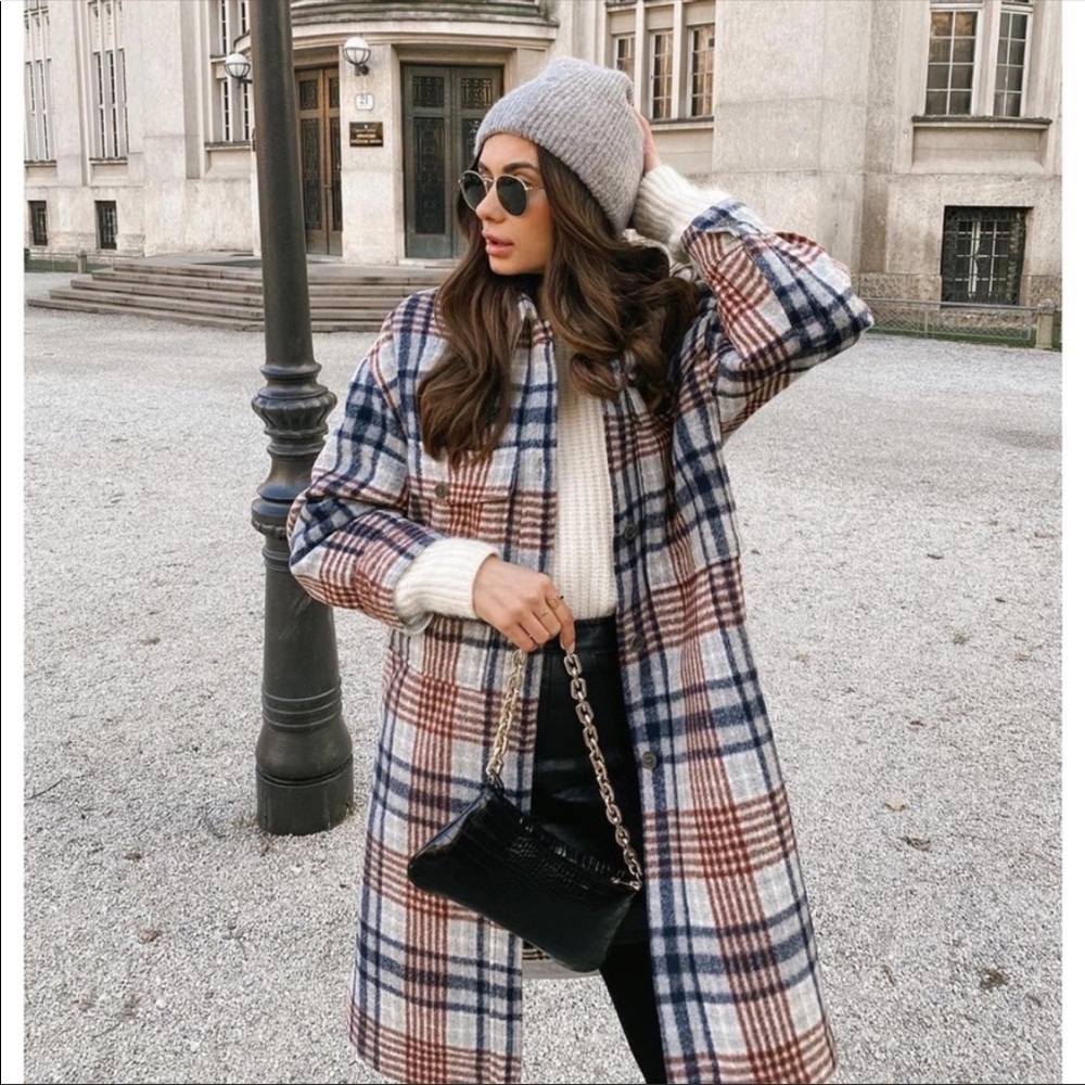 NEW Zara Plaid Check Longline Overshirt Shirt Jacket Shacket Size Small S